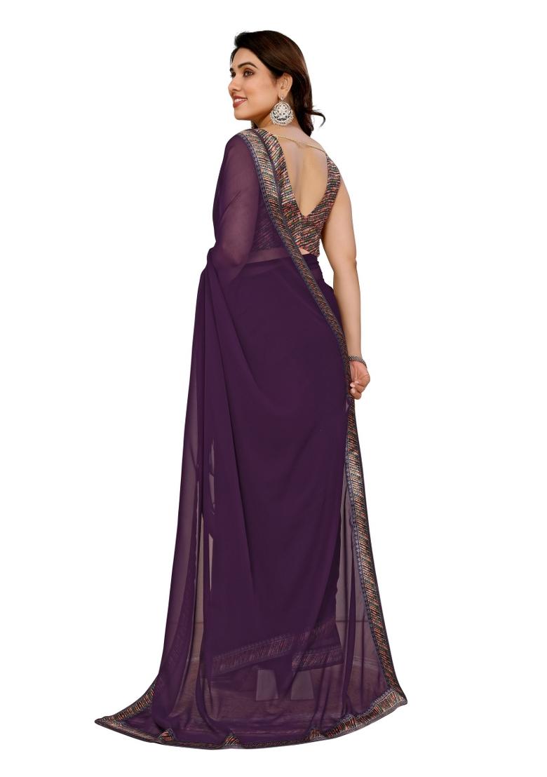 Wine Solid Georgette Saree Set