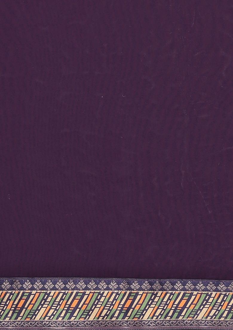 Wine Solid Georgette Saree Set