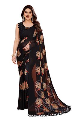 Black Printed Moss Saree Set