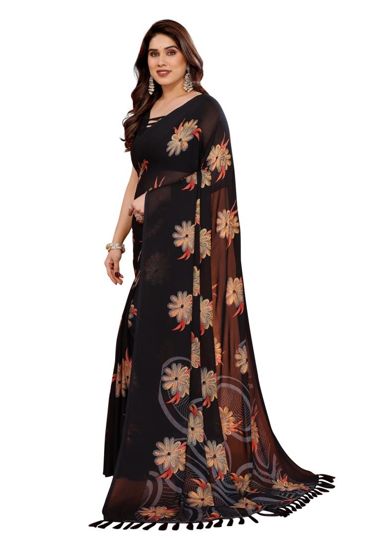 Black Printed Moss Saree Set