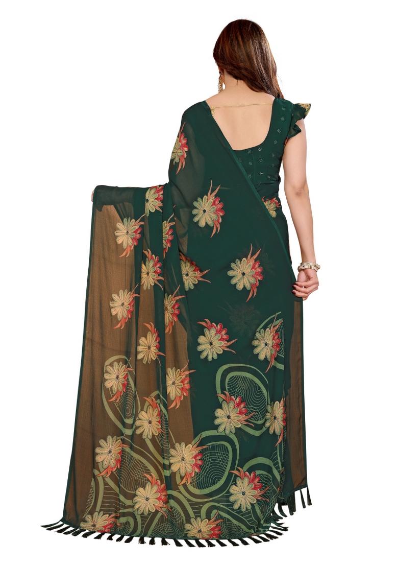 Green Printed Moss Saree Set