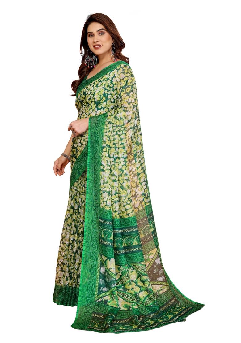 Green Printed Kota Doriya Saree Set