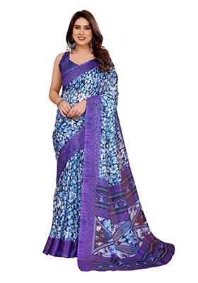Purple Printed Kota Doriya Saree Set