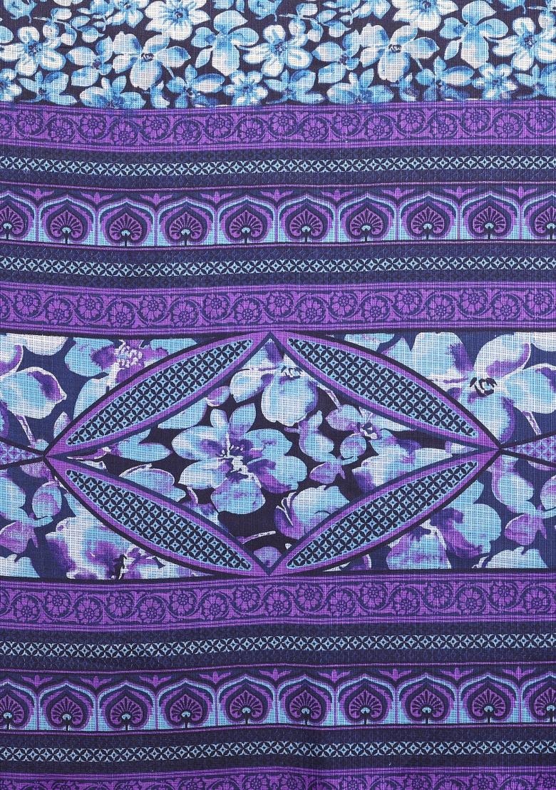 Purple Printed Kota Doriya Saree Set