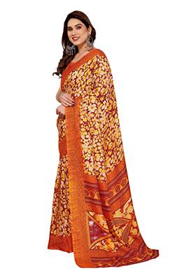 Orange Printed Kota Doriya Saree Set