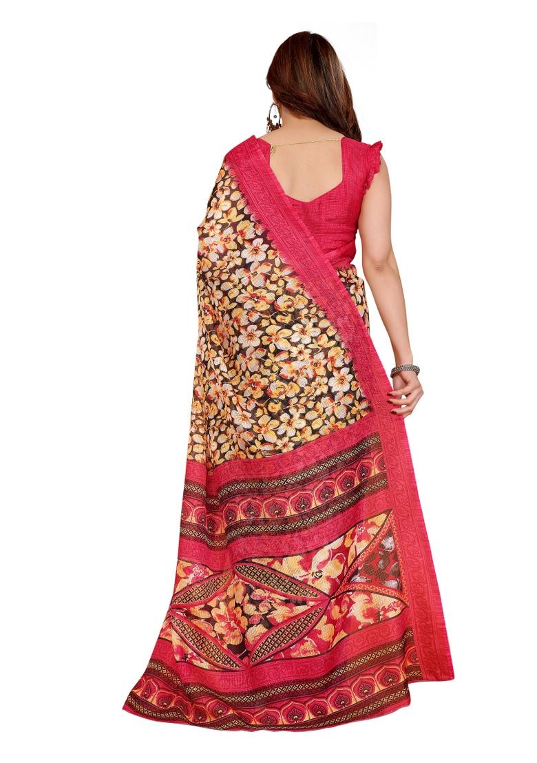 Red Printed Kota Doriya Saree Set