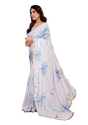 Blue Printed Chiffon Saree Set