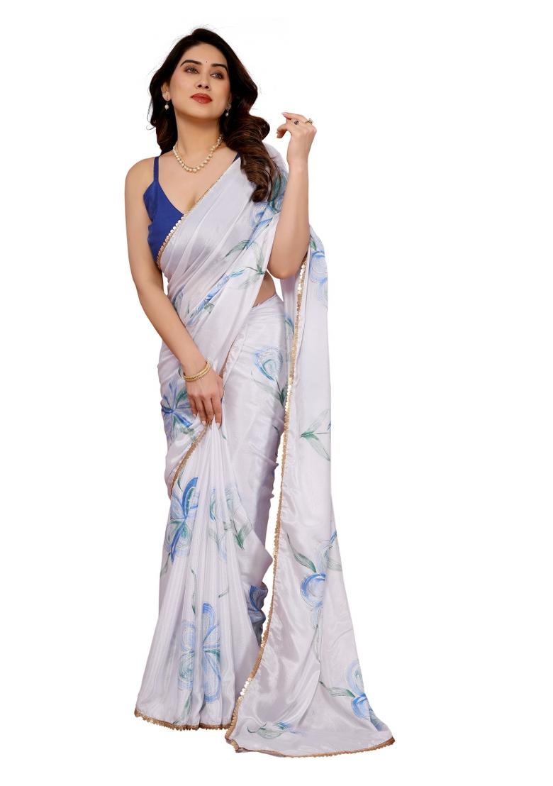 Blue Printed Chiffon Saree Set