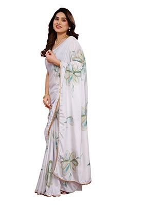 Green Printed Chiffon Saree Set