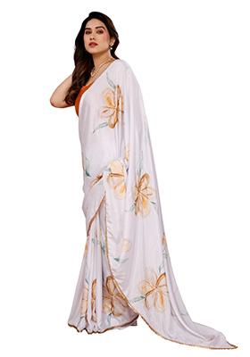 Orange Printed Chiffon Saree Set