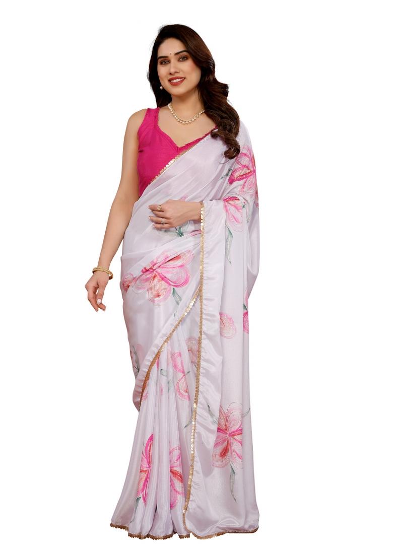 Pink Printed Chiffon Saree Set