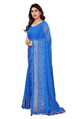 Blue Solid Georgette Saree Set