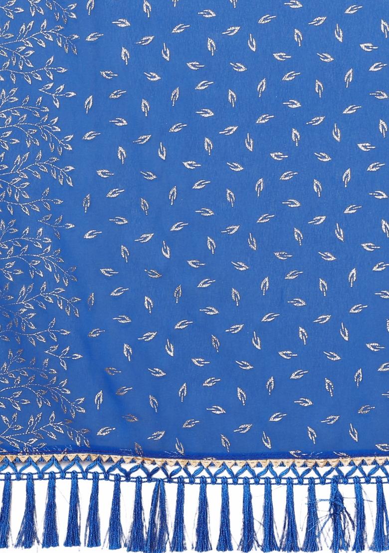 Blue Solid Georgette Saree Set