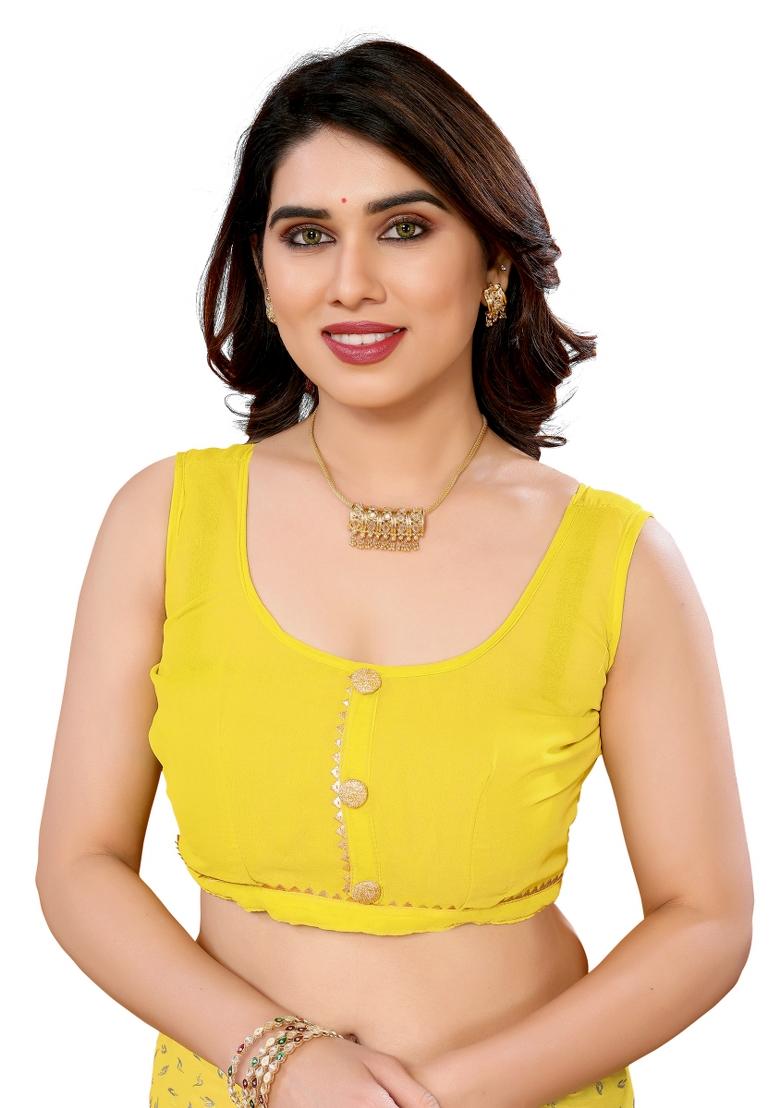 Yellow Solid Georgette Saree Set