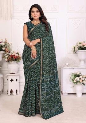 Green Printed Cotton Saree Set