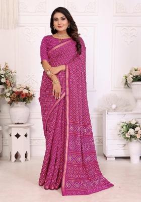 Pink Printed Cotton Saree Set