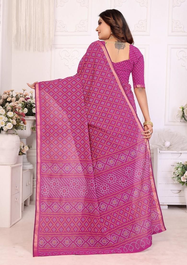 Pink Printed Cotton Saree Set