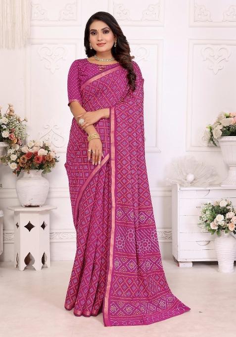 Pink Printed Cotton Saree Set