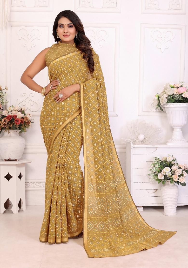 Yellow Printed Cotton Saree Set