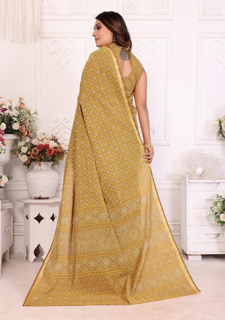 Yellow Printed Cotton Saree Set