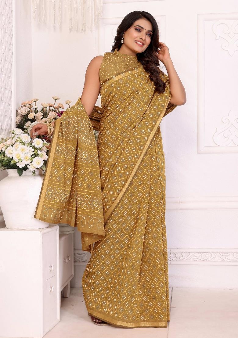 Yellow Printed Cotton Saree Set