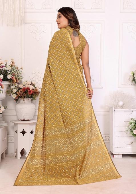Yellow Printed Cotton Saree Set