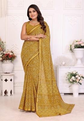 Yellow Printed Cotton Saree Set