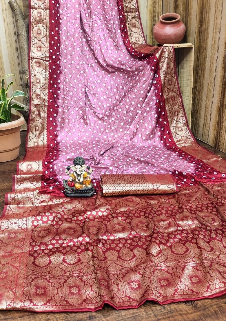 Peach Printed Satin Saree Set