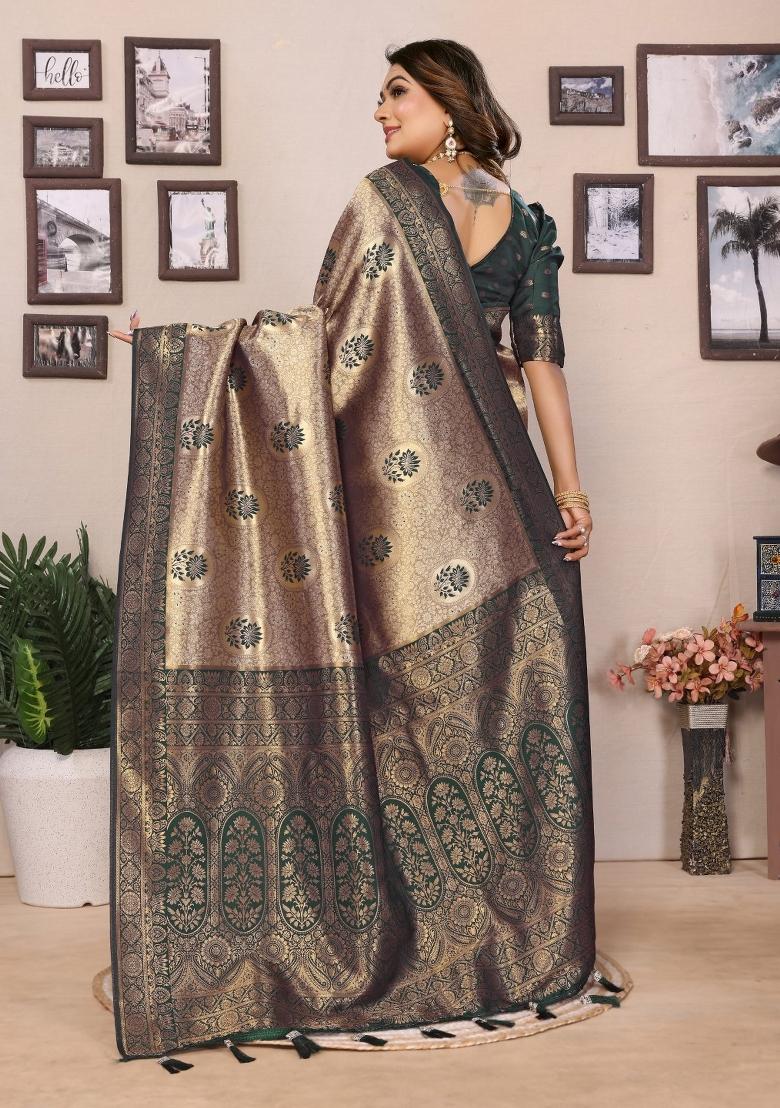 Green Woven Tissue Saree Set