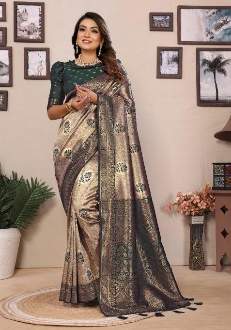 Green Woven Tissue Saree Set