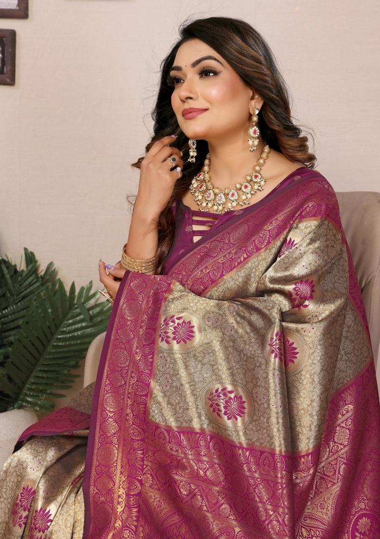 Pink Woven Tissue Saree Set