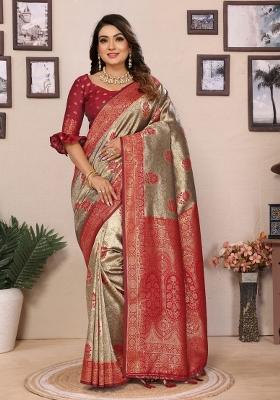 Maroon Woven Tissue Saree Set