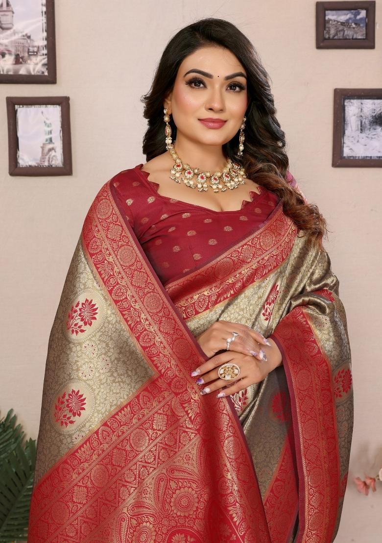 Maroon Woven Tissue Saree Set