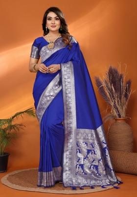 Blue Woven Banarasi Silk Saree Set