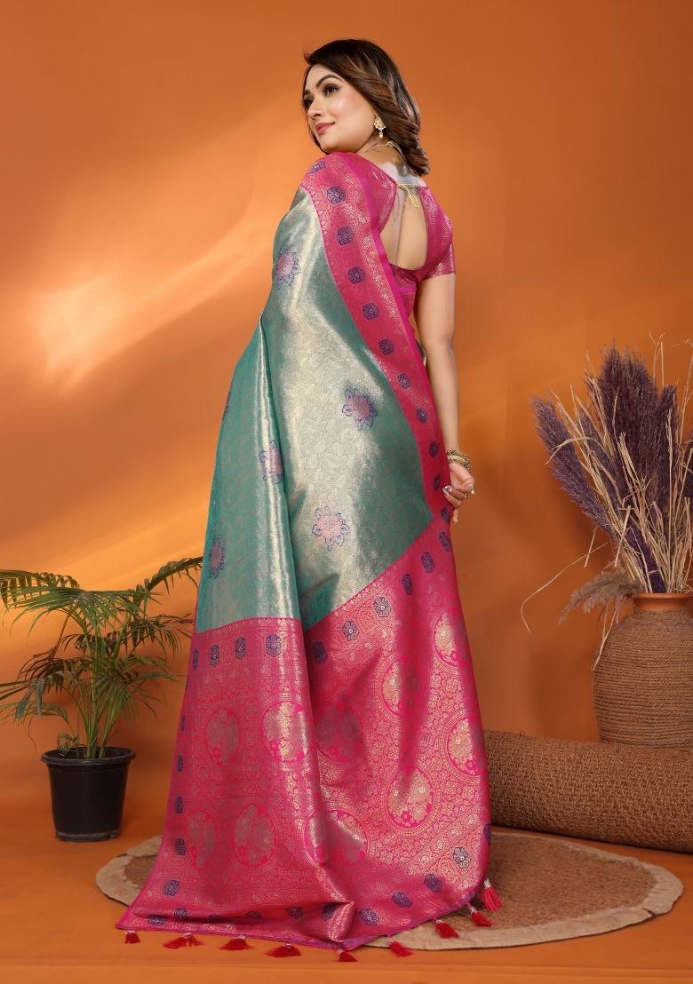 Light Blue Woven Banarasi Silk Saree Set
