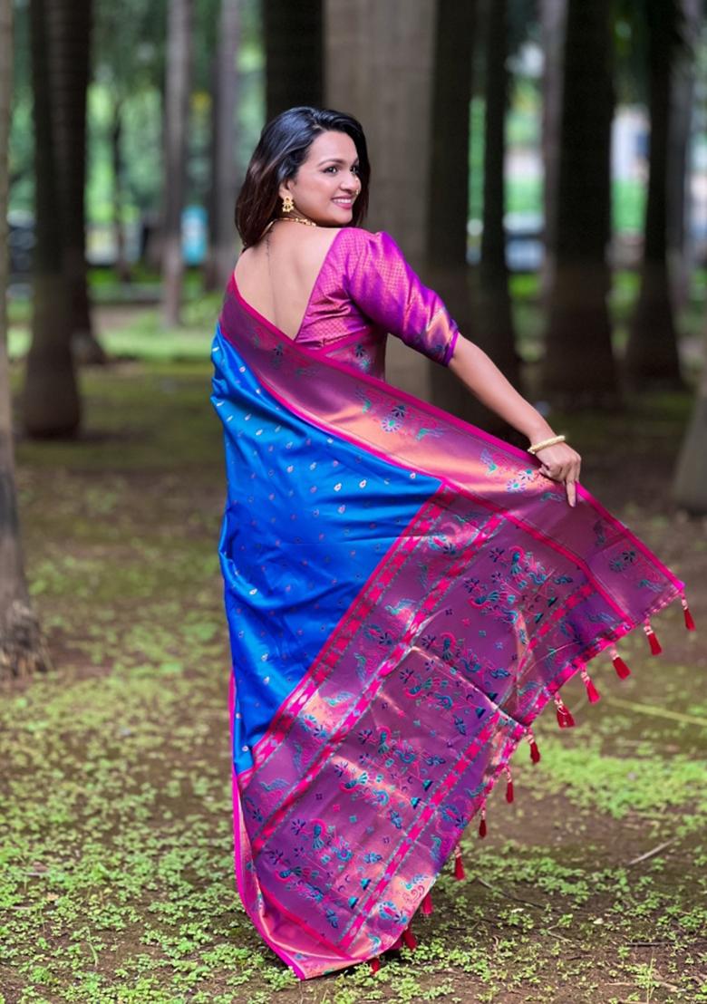 Aqua Blue Woven Silk Saree Set