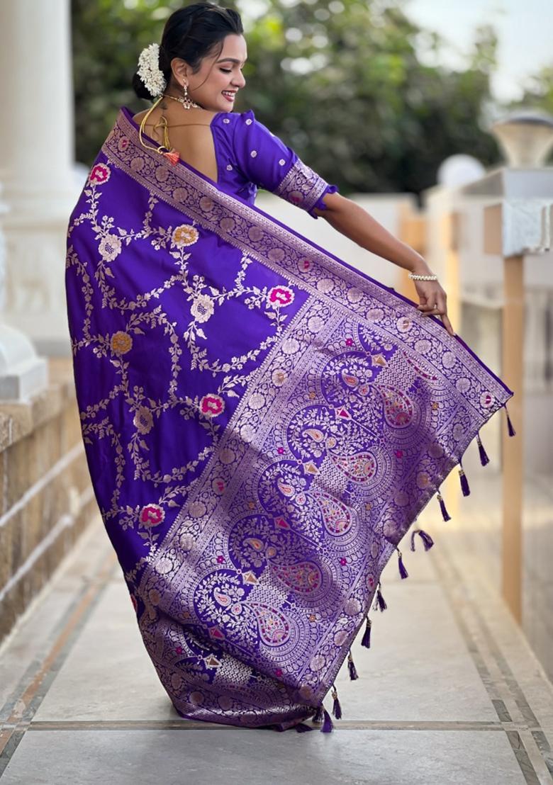 Lavender Woven Silk Saree Set