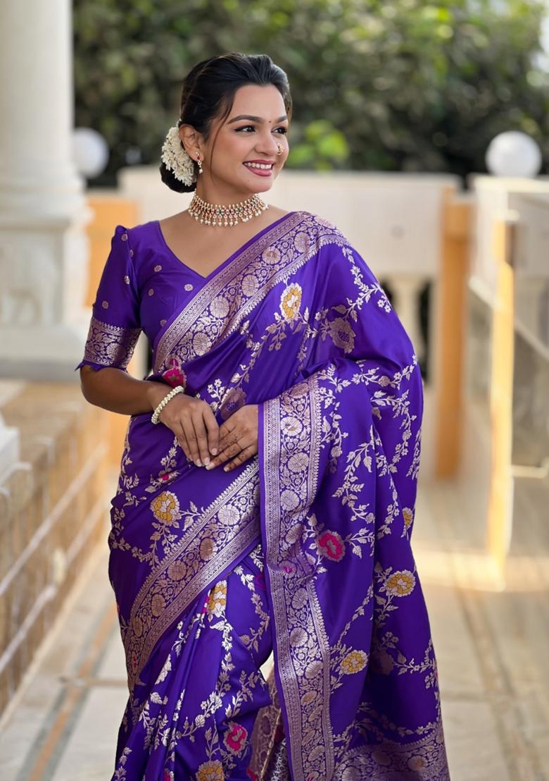 Lavender Woven Silk Saree Set
