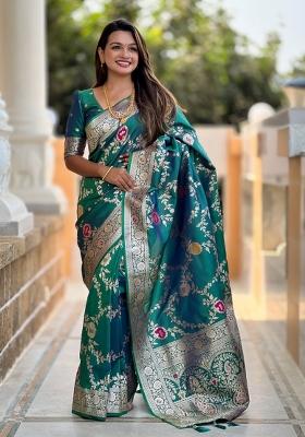 Aqua Blue Woven Silk Saree Set