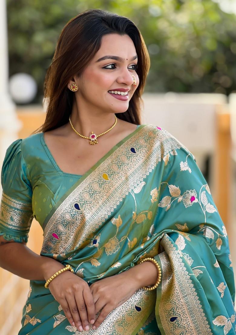 Light Green Woven Silk Saree Set