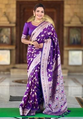 Lavender Woven Silk Saree Set
