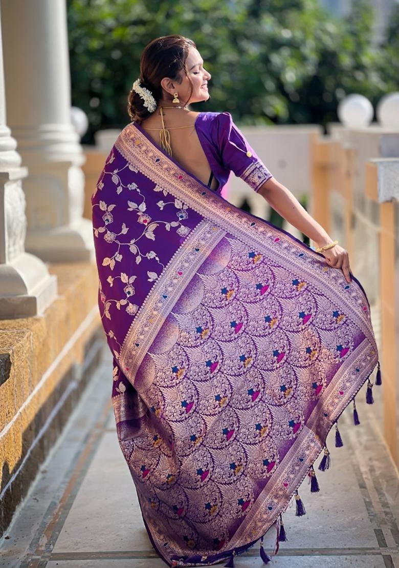 Lavender Woven Silk Saree Set