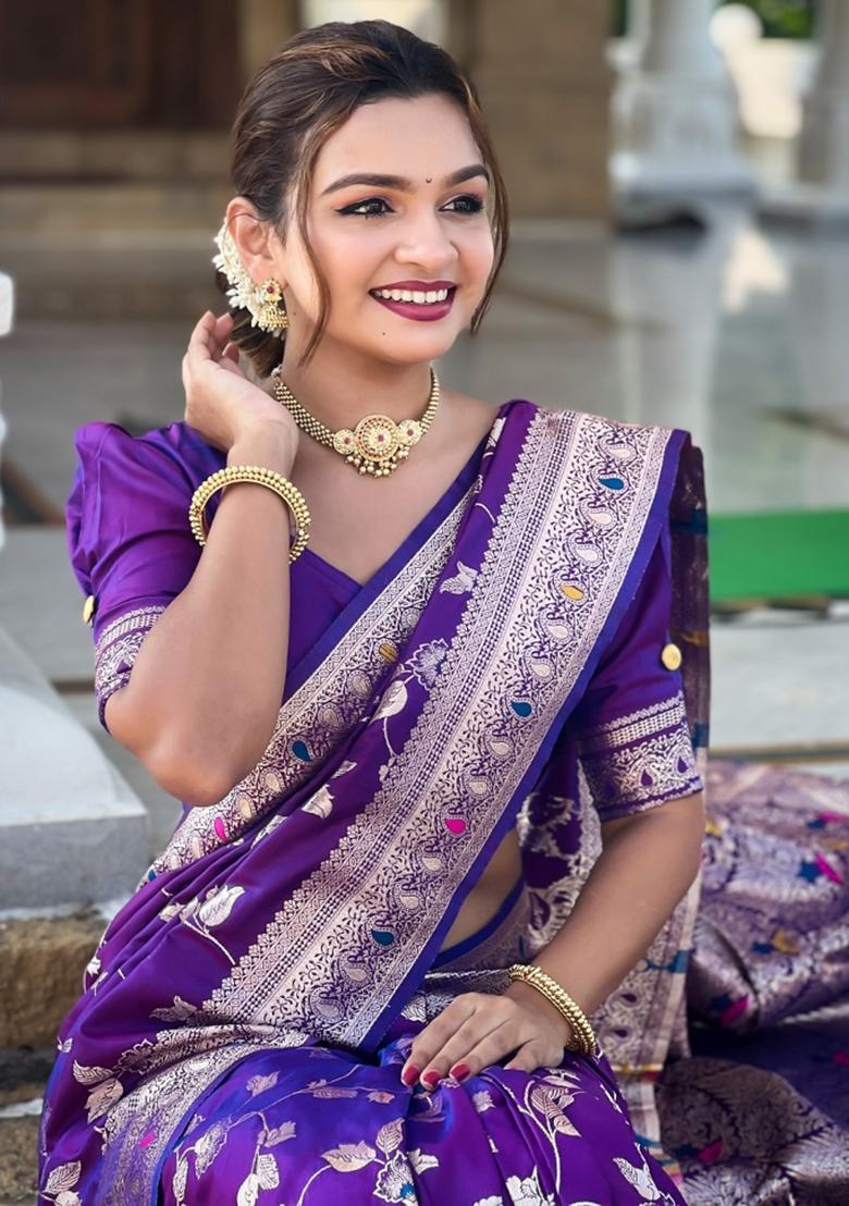 Lavender Woven Silk Saree Set