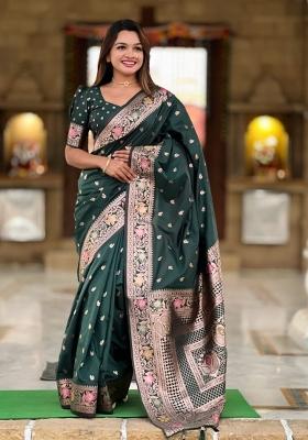 Green Woven Silk Saree Set