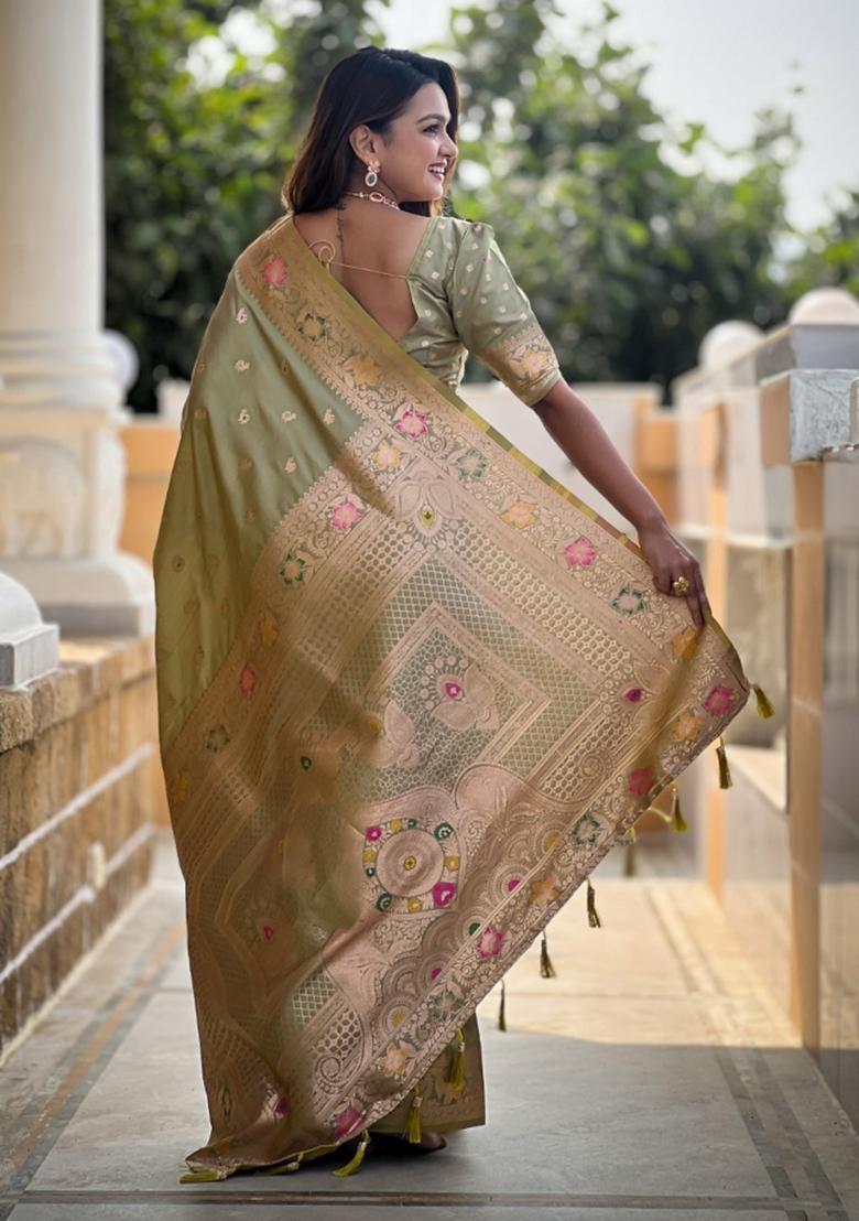 Light Green Woven Silk Saree Set
