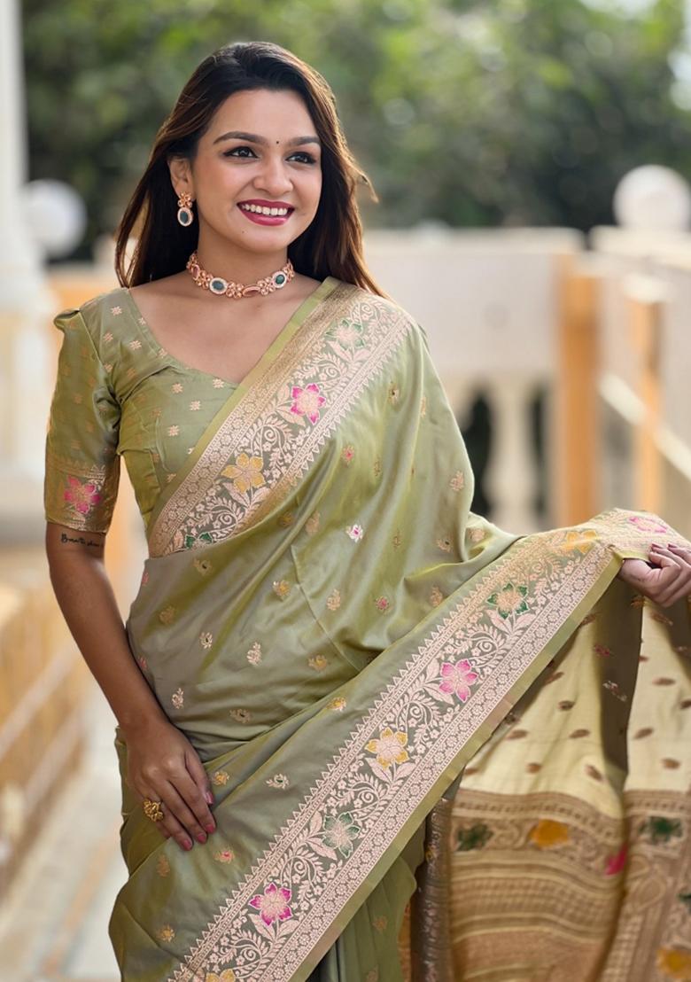 Light Green Woven Silk Saree Set