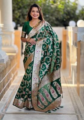 Green Woven Silk Saree Set