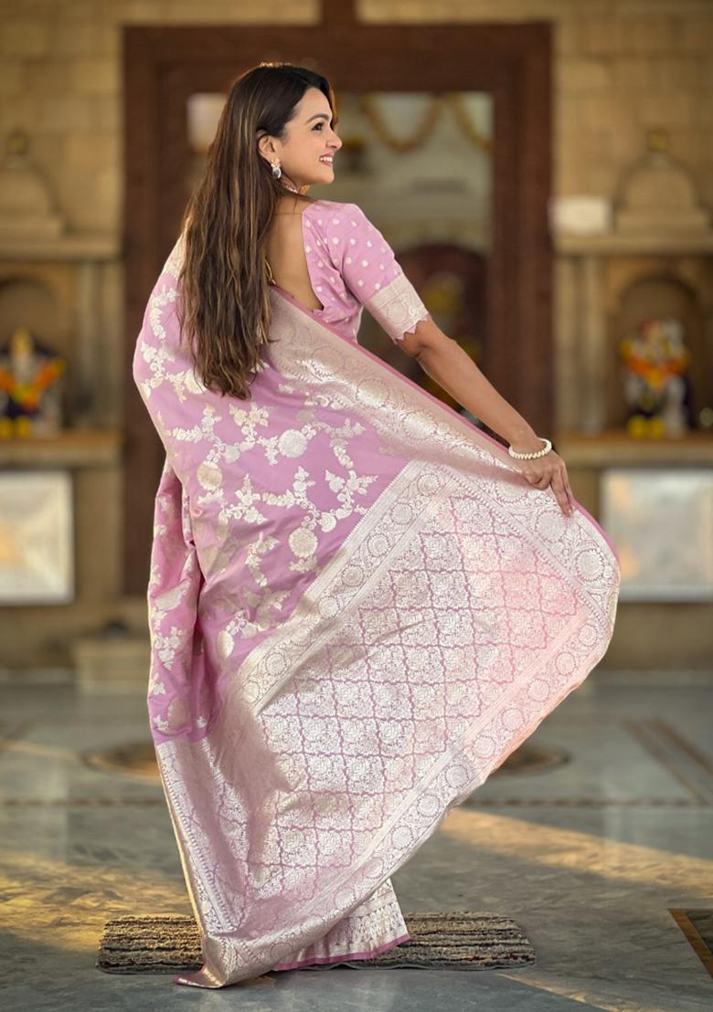 Light Pink Woven Silk Saree Set