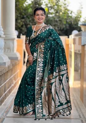 Green Woven Silk Saree Set