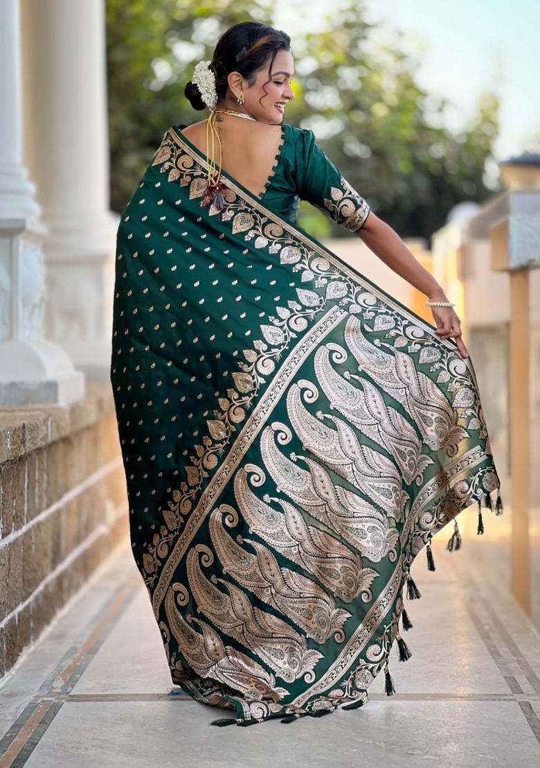 Green Woven Silk Saree Set